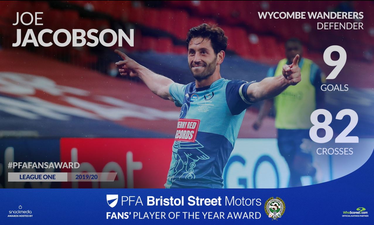 Wycombe's Joe Jacobson Wins PFA Bristol Street Motors Fans' Player Award